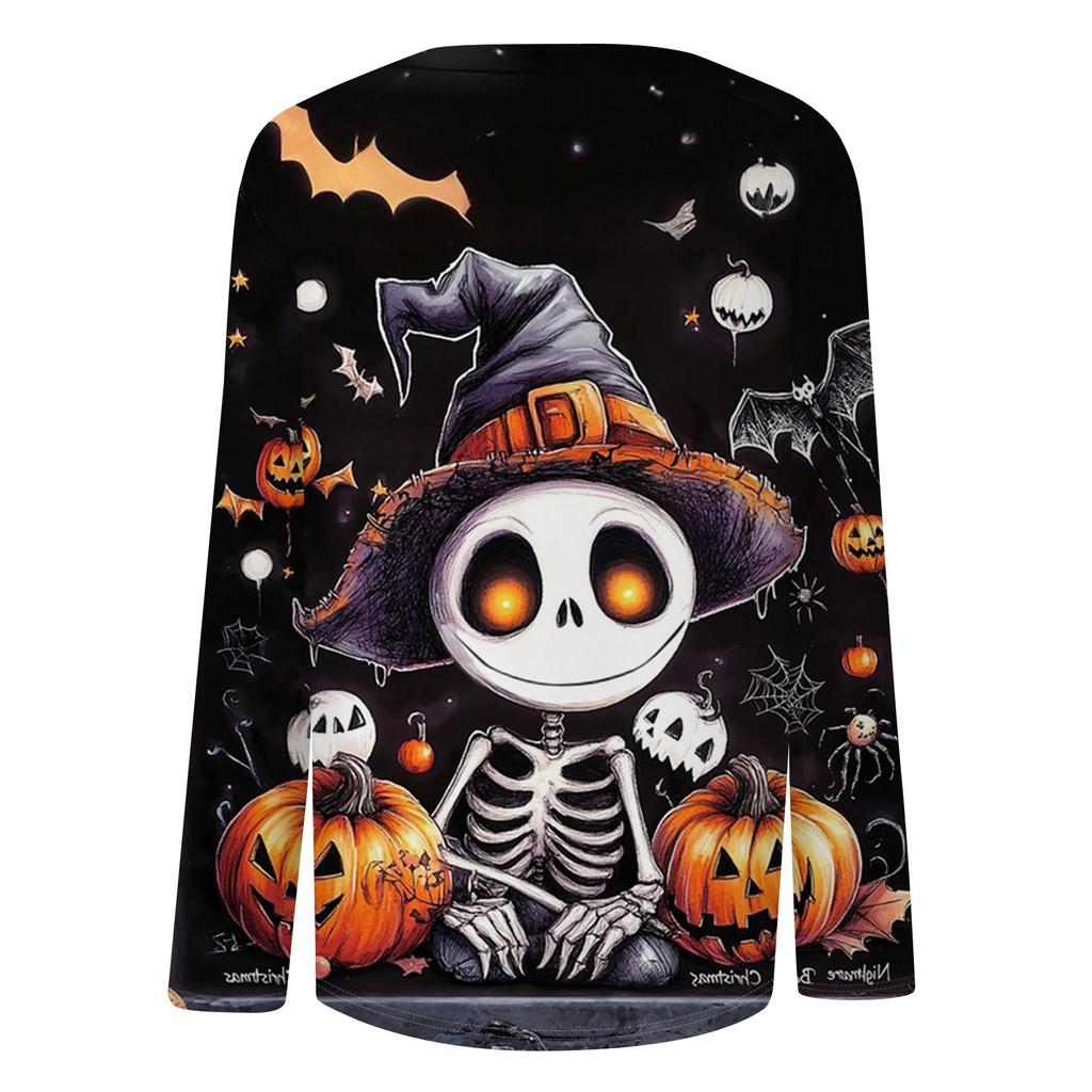 Women's Halloween Printed Round-neck Loose Long-sleeved Top