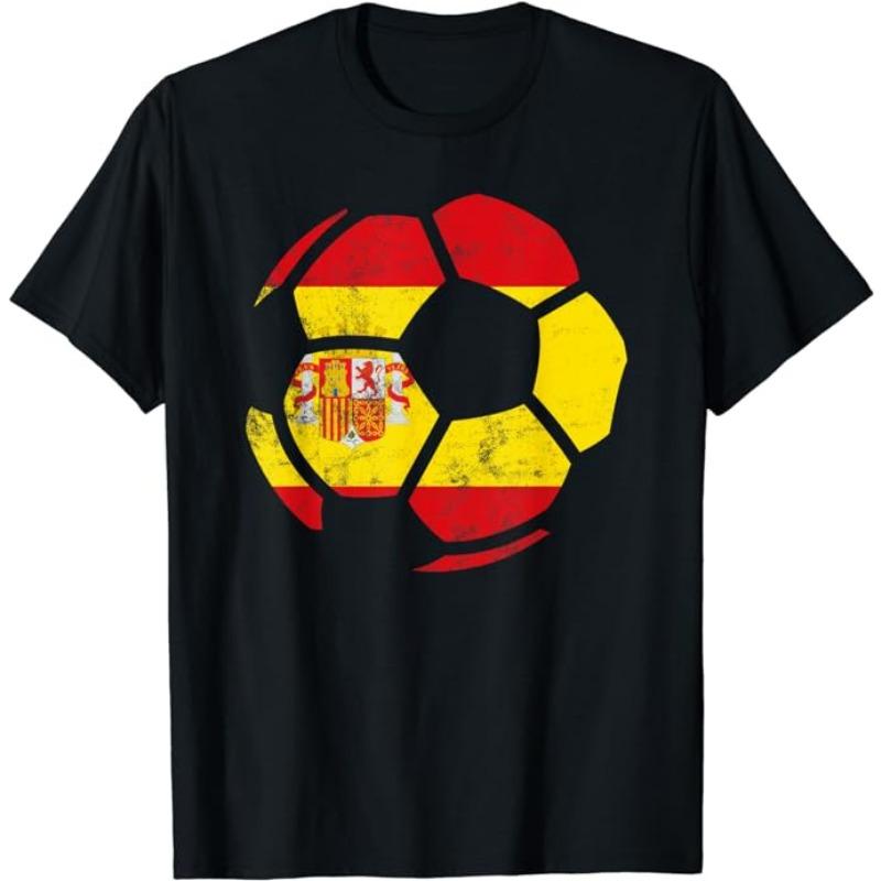 Spain Soccer Ball Spain Flag Jersey - Spanish Football Fan T-Shirt Spanish Flag Red España Graphic Tee Top Espana Support Outfit