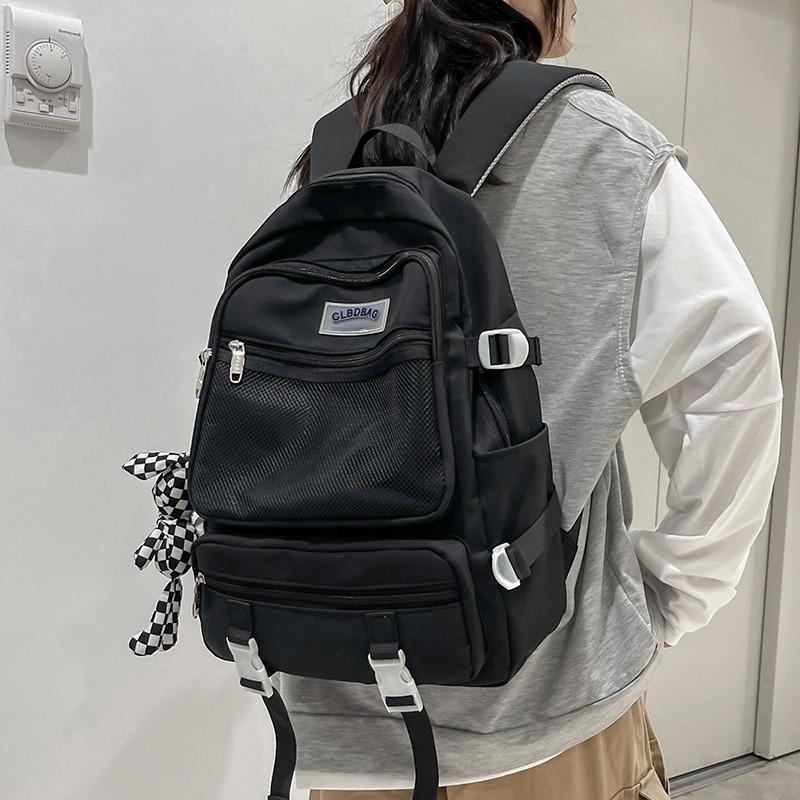 Spacious Ulzzang Nylon Backpack For High School Girls With Soft Handle And Zipper Pocket