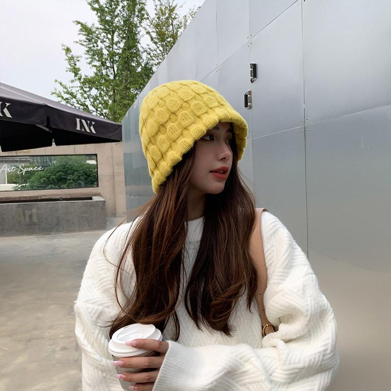 Soft waxy knitted wool bucket hat women's autumn and winter big head circumference washbasin hat bucket hat