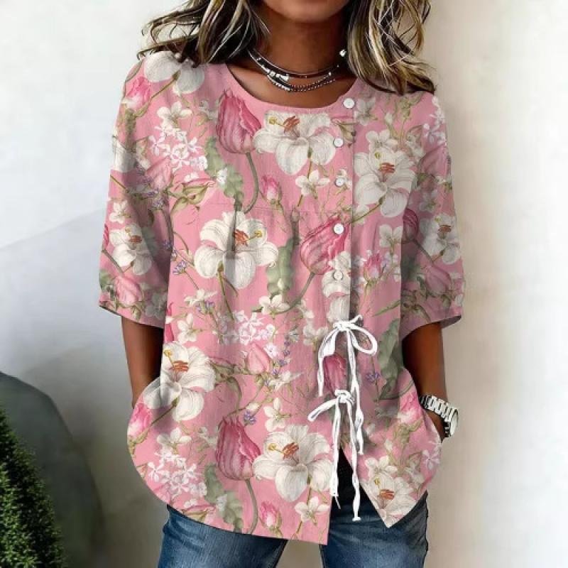 High-end long-sleeve printed shirt, long-sleeve women's shirt, long-sleeve shirt with ties, women's shirt