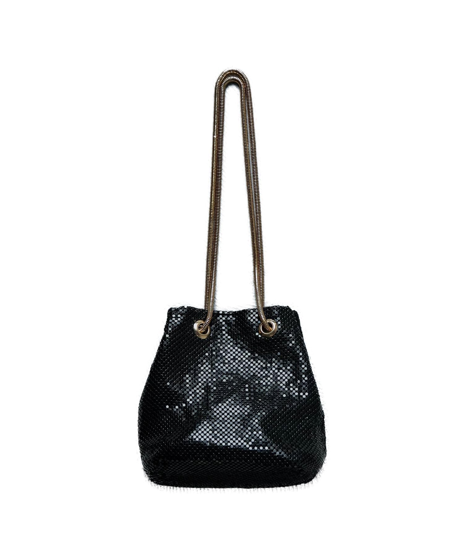 

metal mesh shoulder drawstring party black x F [niana] 2-way bag, bag, handbag, gold,