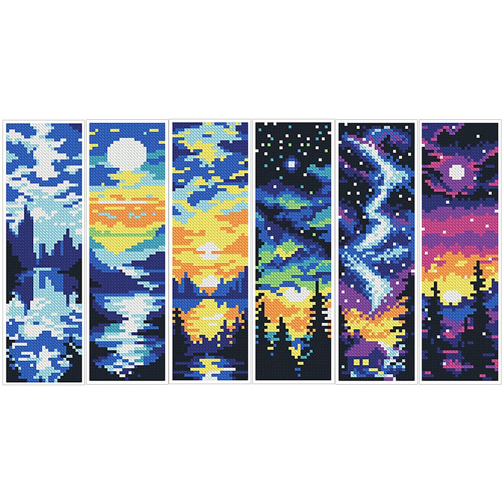 6Pcs DIY Cotton Single-Sided Stamped Bookmark Cross Stitch Kits for Starter Adults Cross Stitch Bookmark Craft Kit 18.5x11.02in