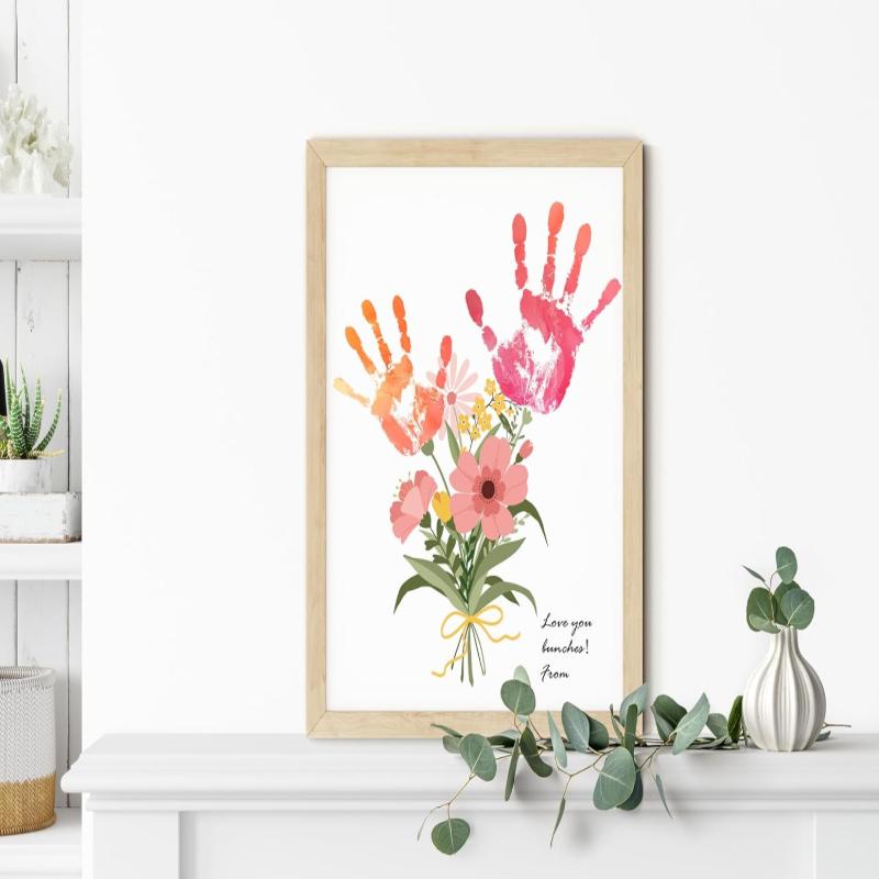 Flower Bouquet Handprint Art Craft DIY Kit, Unique Gifts for Mom from Daughter or Son for Mother's Day Birthday Christmas Grandma .(44*34cm, with