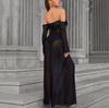 Mesh Tube Top Long-sleeved Dress, European and American Sexy Backless Perspective One-word Shoulder Long Skirt