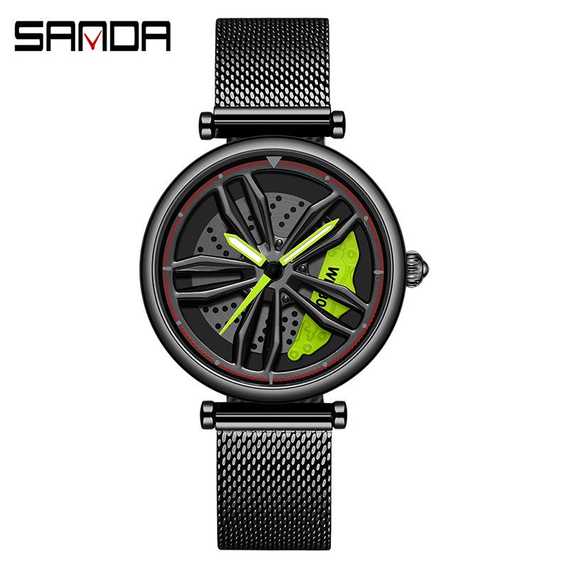 Sanda Men's Creative Rotating Quartz Wristwatch with Mesh Strap