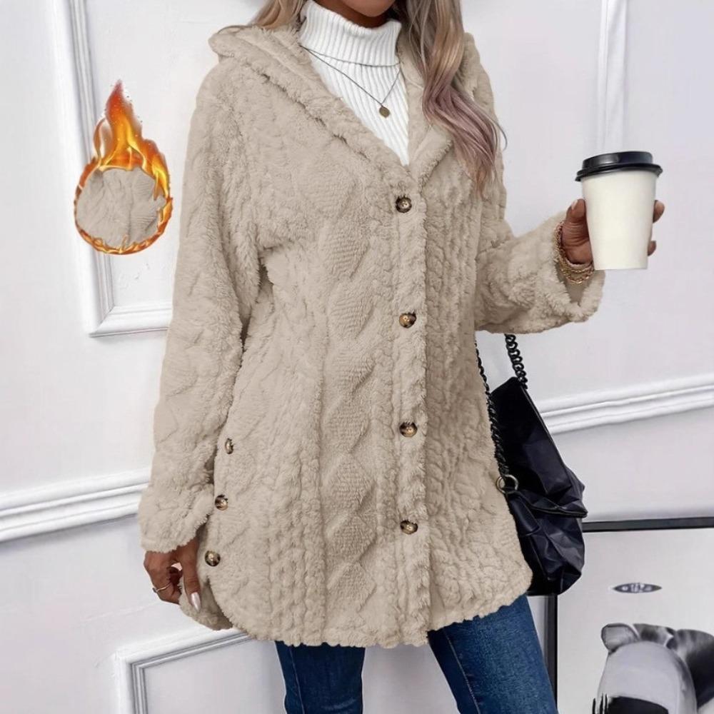 Women's Hooded Long Sleeve Fleece Coat Loose Fit Casual Winter Jacket for Daily Outdoor Wear