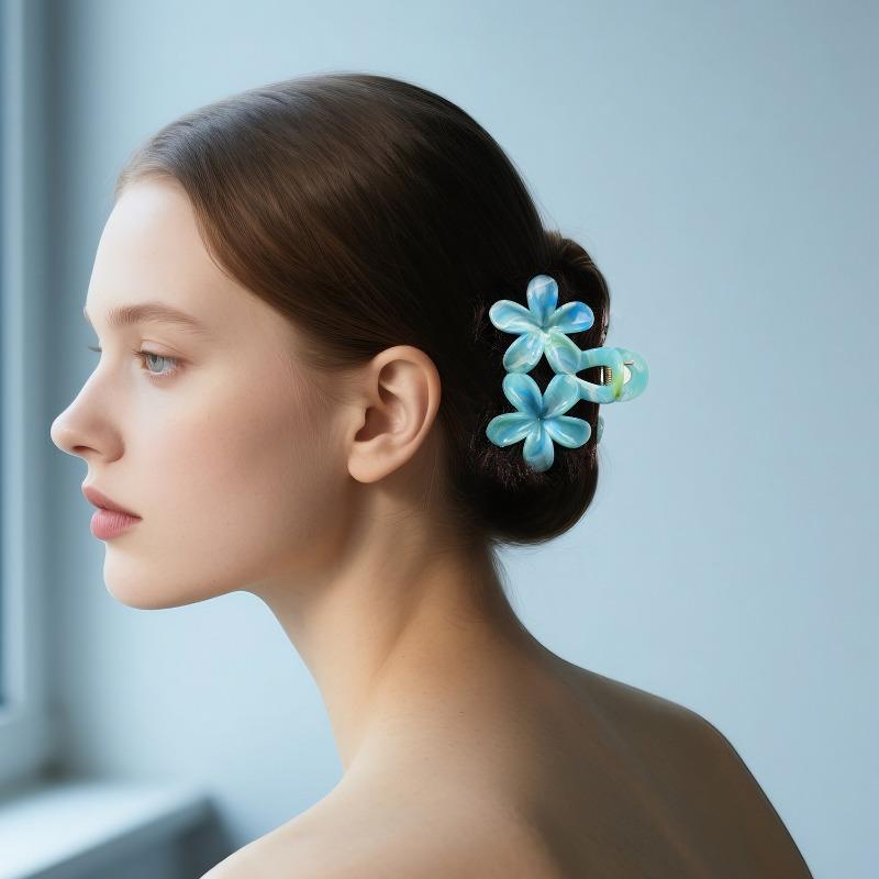 Flower Hairpin Double Flower Combination Grab Clip Updo Shark Clip Hair Accessory