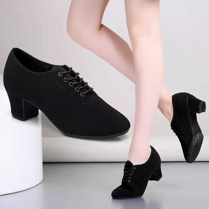 Zapatos de Baile de Salón y Latino para Mujer con Suela Blanda Negra - Tela Oxford