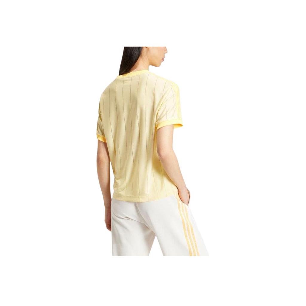 Adidas Originals Striped Slim Fit Crew Neck Short Sleeve T-Shirt Women Tops Yellow IT9869