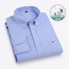 Autumn New Striped Long Sleeve Shirt Cotton Oxford Spinning Washed Casual Men's Cardigan Button Neck Shirt