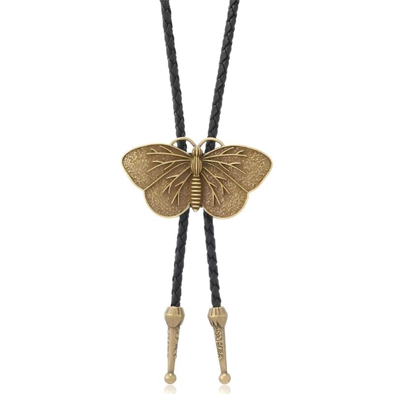 Bolo Tie Cowboy Costume Accessory for Men and Women Adjustable Length Vintage Metal Butterfly Pendant Necktie Necklace
