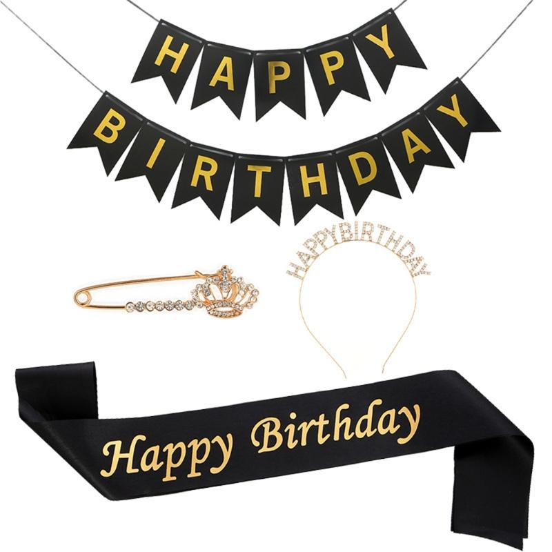 4 Pieces Birthday Party Decorations Champagne Birthday Set Bright  Sash Glitter Golden Letters Instagram Photo Props