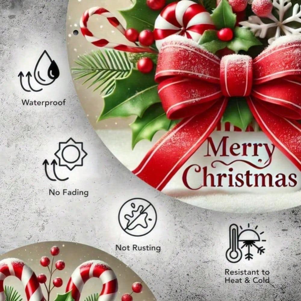 Christmas Round Metal Tin Sign, Home Wall Decor Candy Cane Holiday Art For Living Room Kitchen Bathroom Coffee Shop