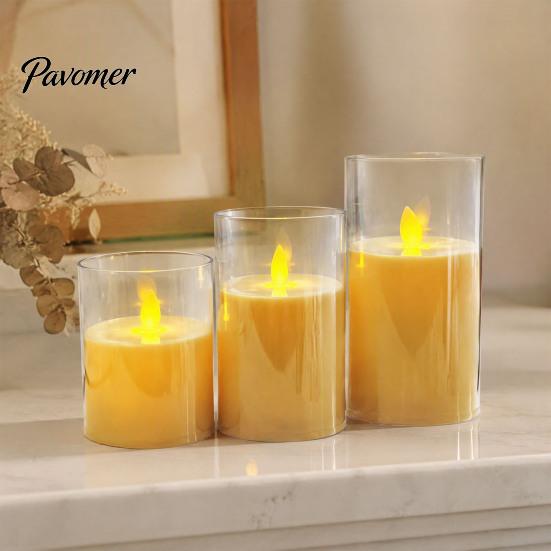 Flickering Led Pillar Candles for Holiday Flameless LED Candles, Battery Operated Acrylic Realistic Wax Lights Christmas Decor Warm Color Light