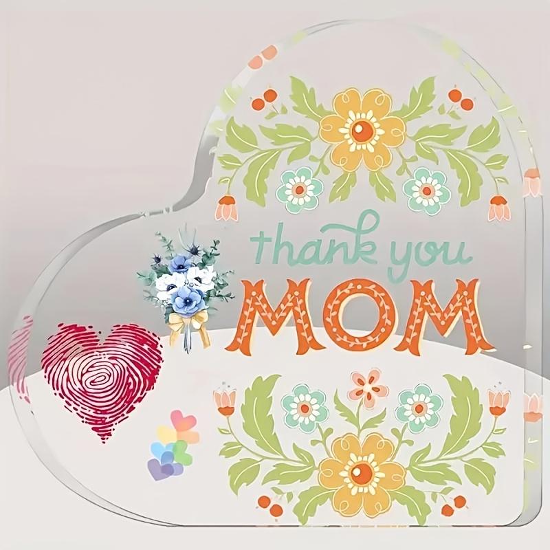 2D Flat, 1pc Mother's Day Gratitude Gift Decorative Plaque - "Thank You, Mom." Heart-shaped Desktop Plaque with Colorful Floral Patterns, Suitable for