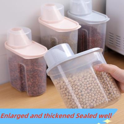 Plastic Pet Food Bucket with Measuring Cup, Rice Bucket, Coffee Bean Storage Jar, Moisture and Insect Resistant Food Container