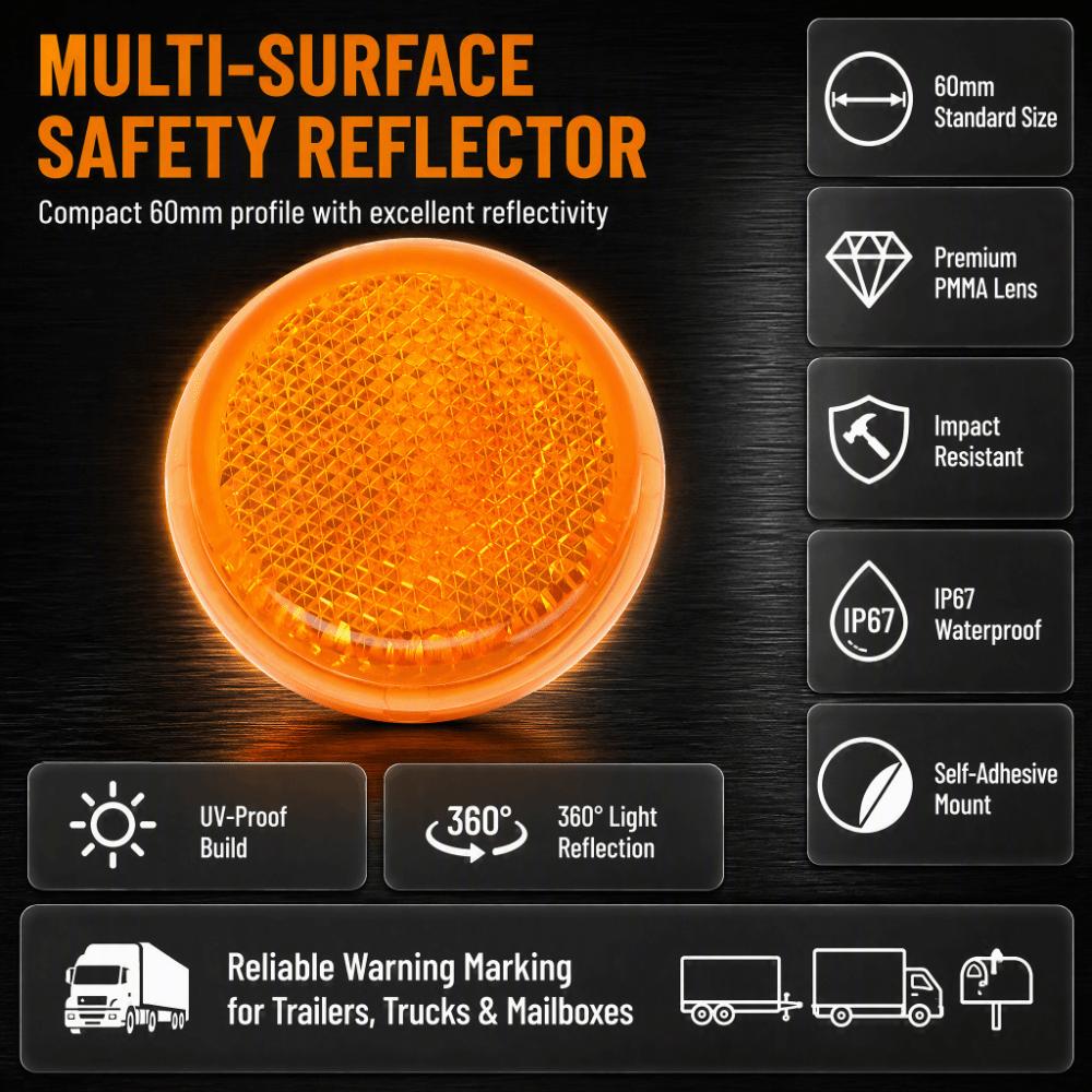 4Pcs Self Adhesive Adhesive Reflectors Plastic Warning Reflectors Round Safety Reflectors  Trucks