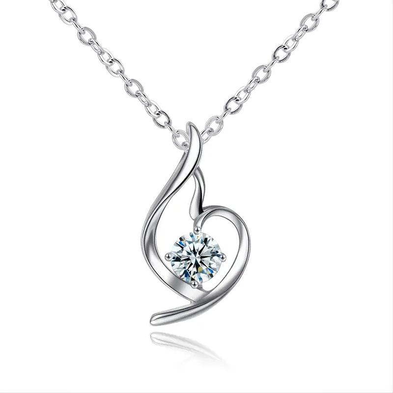 Twisted Heart Solitaire Crystal Pendant Necklace for Women, Elegant Silver Tone Sparkling Statement Jewelry