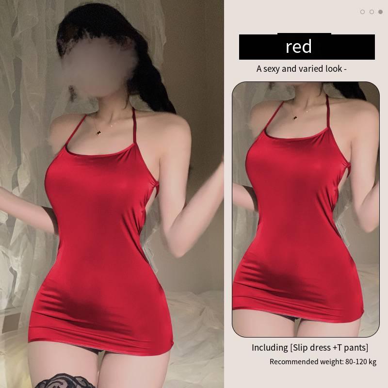 Erotic Women's Sling Dress Underwear Exotic Sexy Lingerie Pajamas Open Back Hollow Out Perspective Sexi Women's Sleepwear Dress