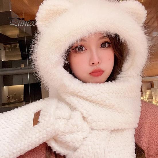 Dámská zimní čepice s integrovaným šátkem a rukavicemi Silná hřejivá umělá kožešina větruodolná Medvěd uši Dekor Plná ochrana Venkovní Cyklistika Turistika Cestování Studená