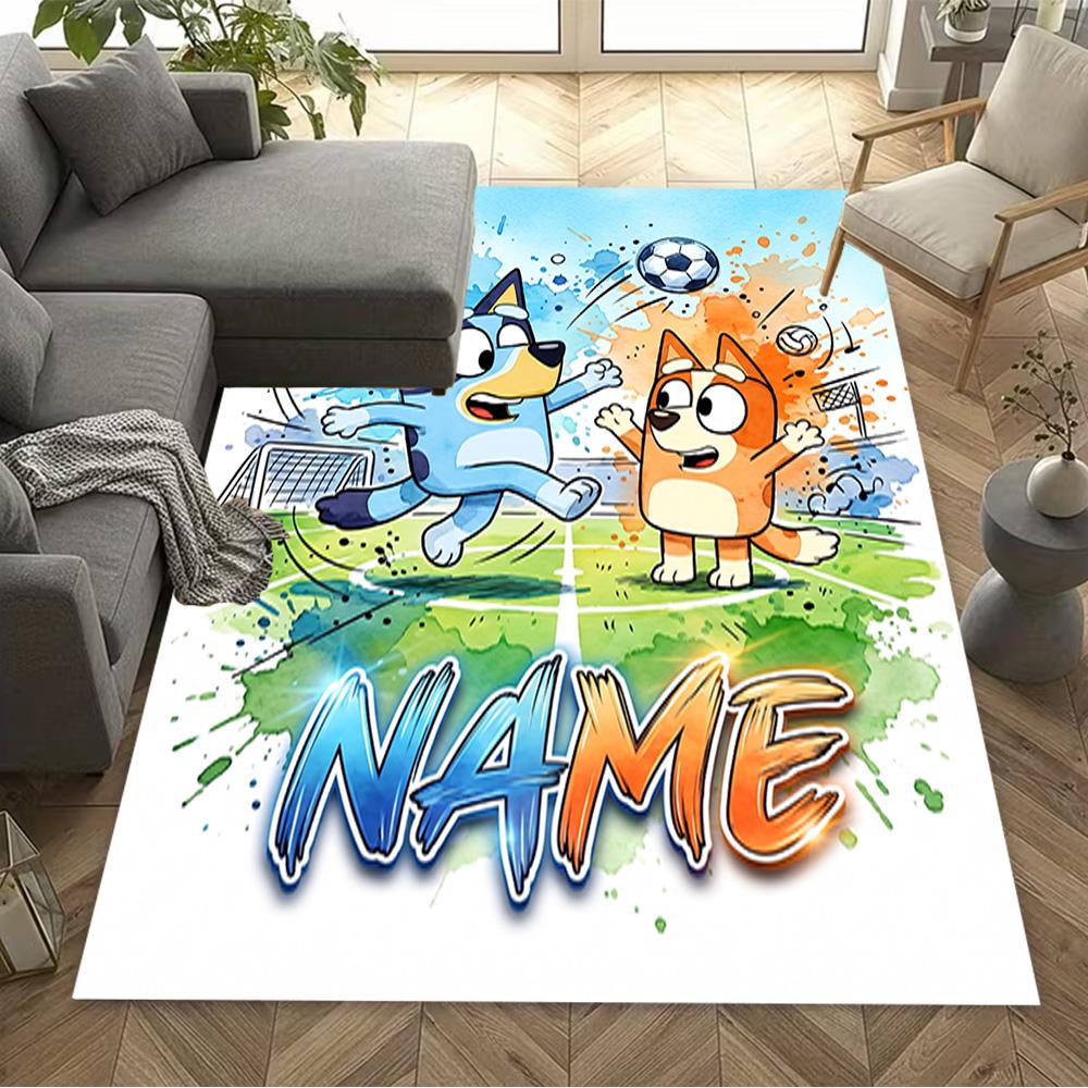 Bluey's Soccer Fun Customizable Name Area Rug Perfect for Dormitory Decorate room Entryway Playrooms Anti-slip Rug Office home decor Gift for Festival