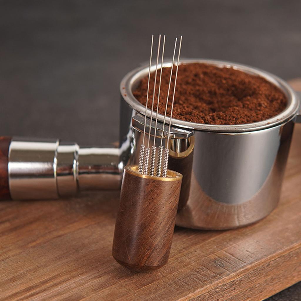 Wood Handle Coffee Clump Dissolver Professional 8 Stainless Steel Pin Miniature Stirring Tool Kitchen Gadget