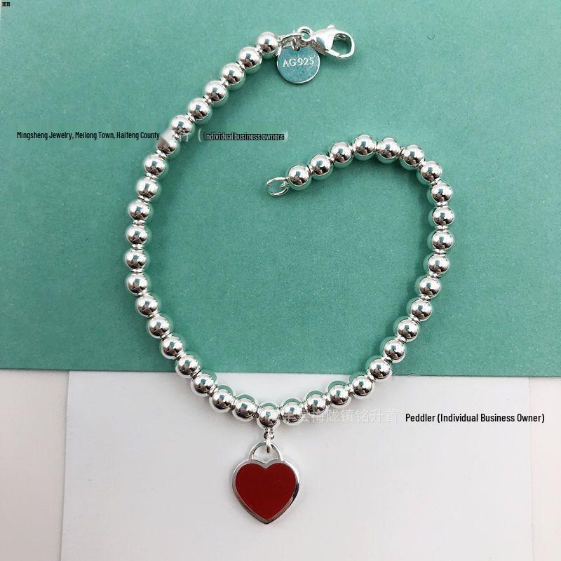 T-Familie Herzförmiges Emaille-Armband: Blaue, Rote, Rosa Herzen, Liebes-Rosenkranz, Runde Perlenkette - Perfektes Valentinstagsgeschenk für Freundin.