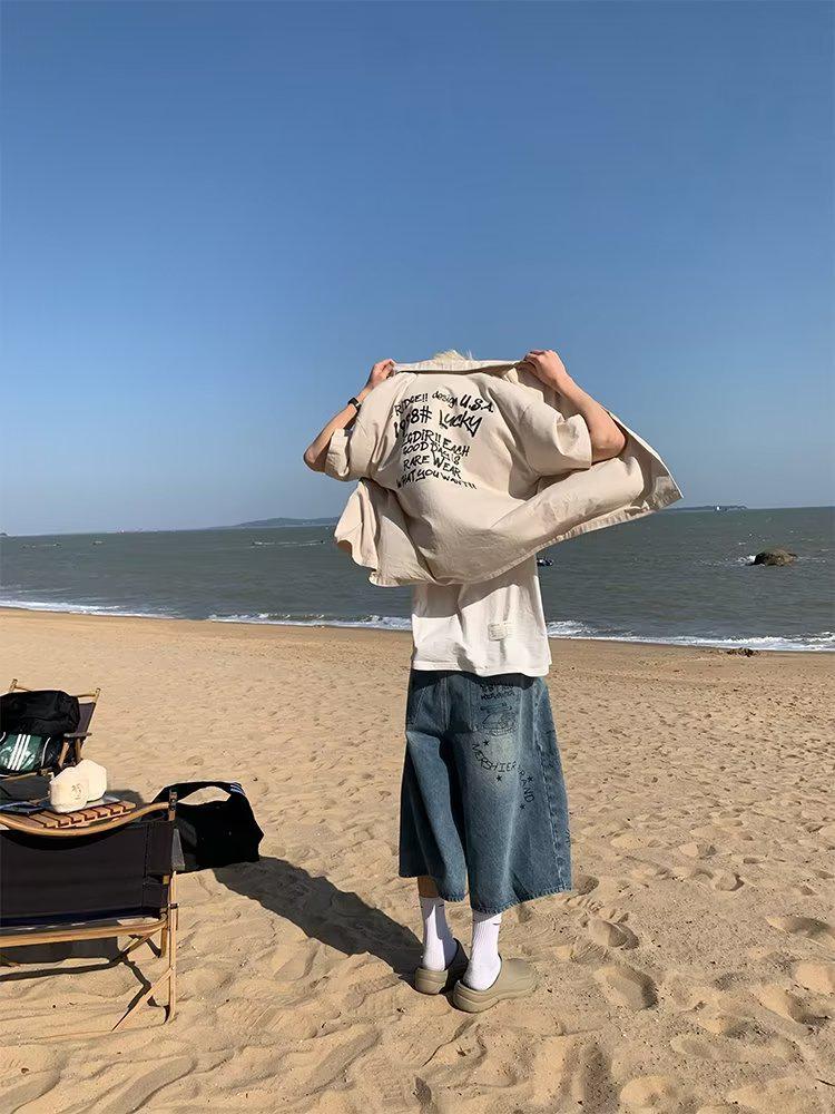 Men's Trendy American Retro Graffiti Oversized Seven-Point Jeans - Summer Street Loose Casual Shorts