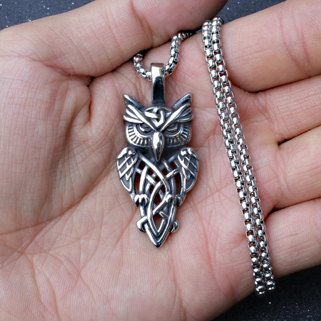New Viking Celtic Knot Owl Necklace Titanium Steel Casting Retro Item Jewelry