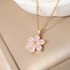 Women Cute Pink Flowers Pendant Stainless Steel Necklace