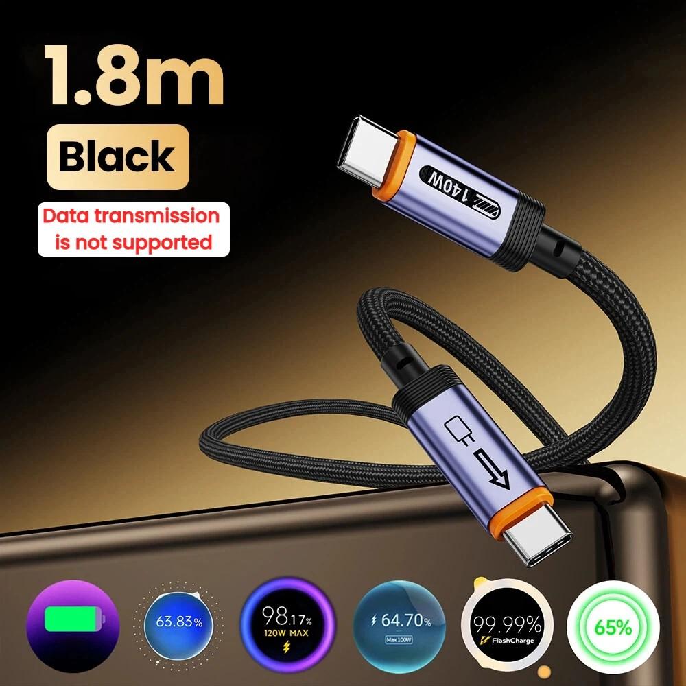 

Кабель Type-C 140 Вт USB C на USB C Полное соответствие Быстрая зарядка Провод Для iPhone 15-17 Xiaomi Samsung Huawei POCO Oneplus Мобильный телефон чёрный