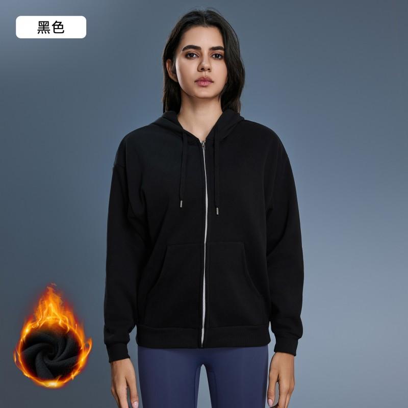 Womens Fleece-Lined Hooded Sweatshirt Winter Warm Loose Fit Zip-Up Jacket Casual Sport Outdoor