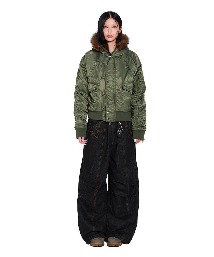 AAKAM Knee Pin-Tuck Western Denim Pants (Black)