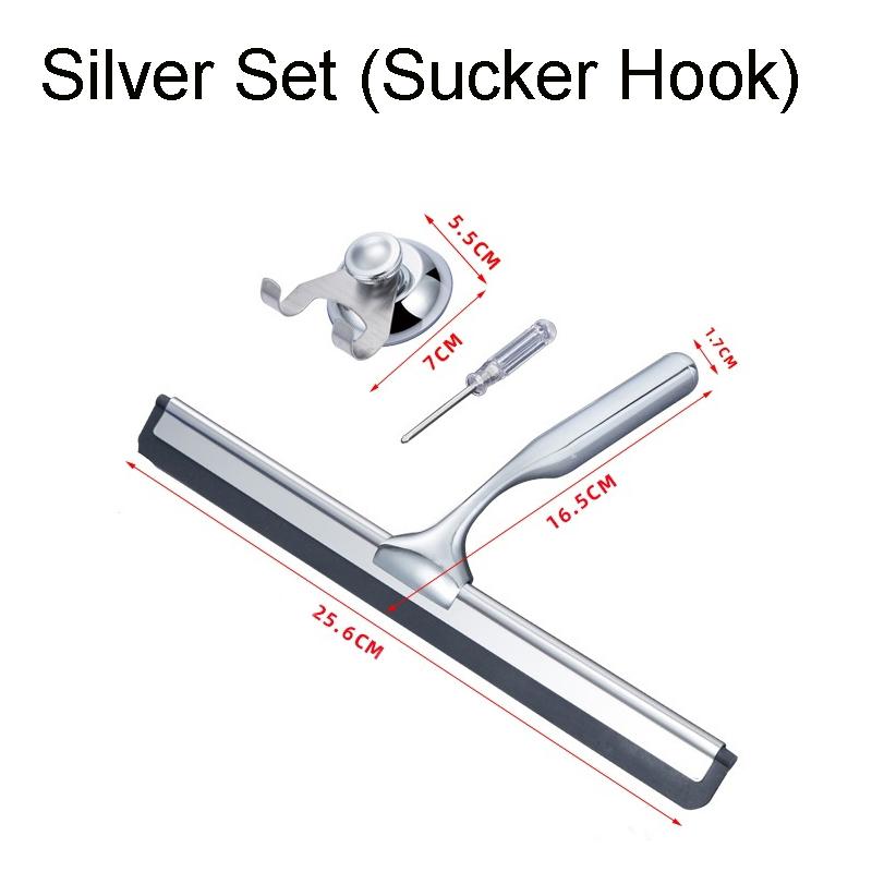 Squeegee All-Purpose Silicone Scrape Wall-mounted Stainless Steel Handle Wiper with Hook for Kitchen Bathroom Window Glass Clean