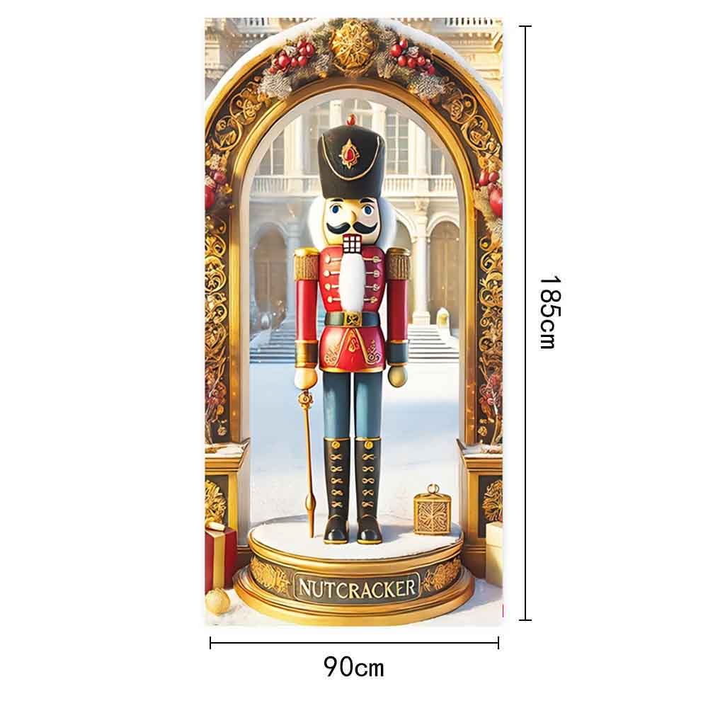 Christmas Nutcracker Door Cover Door Gingerbread Banner Xmas Outdoor Decoration for Front Door Porch Christmas Party Supplies
