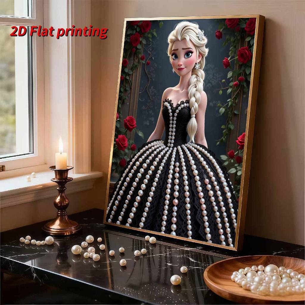 Disney Pearl Painting Princess Elsa Black Dress Rose Creative Art Exquisite Landscape Sparkling Painting Craft Home Wall Decoration DIY Handmade Gift