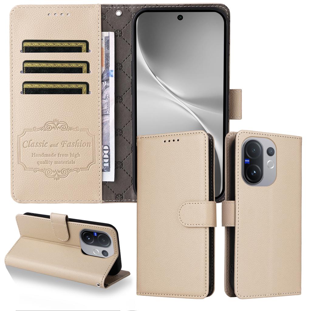 For Vivo V60 5G Case RFID Blocking 3 Card Slots PU Leather Phone Cover with Wrist Strap
