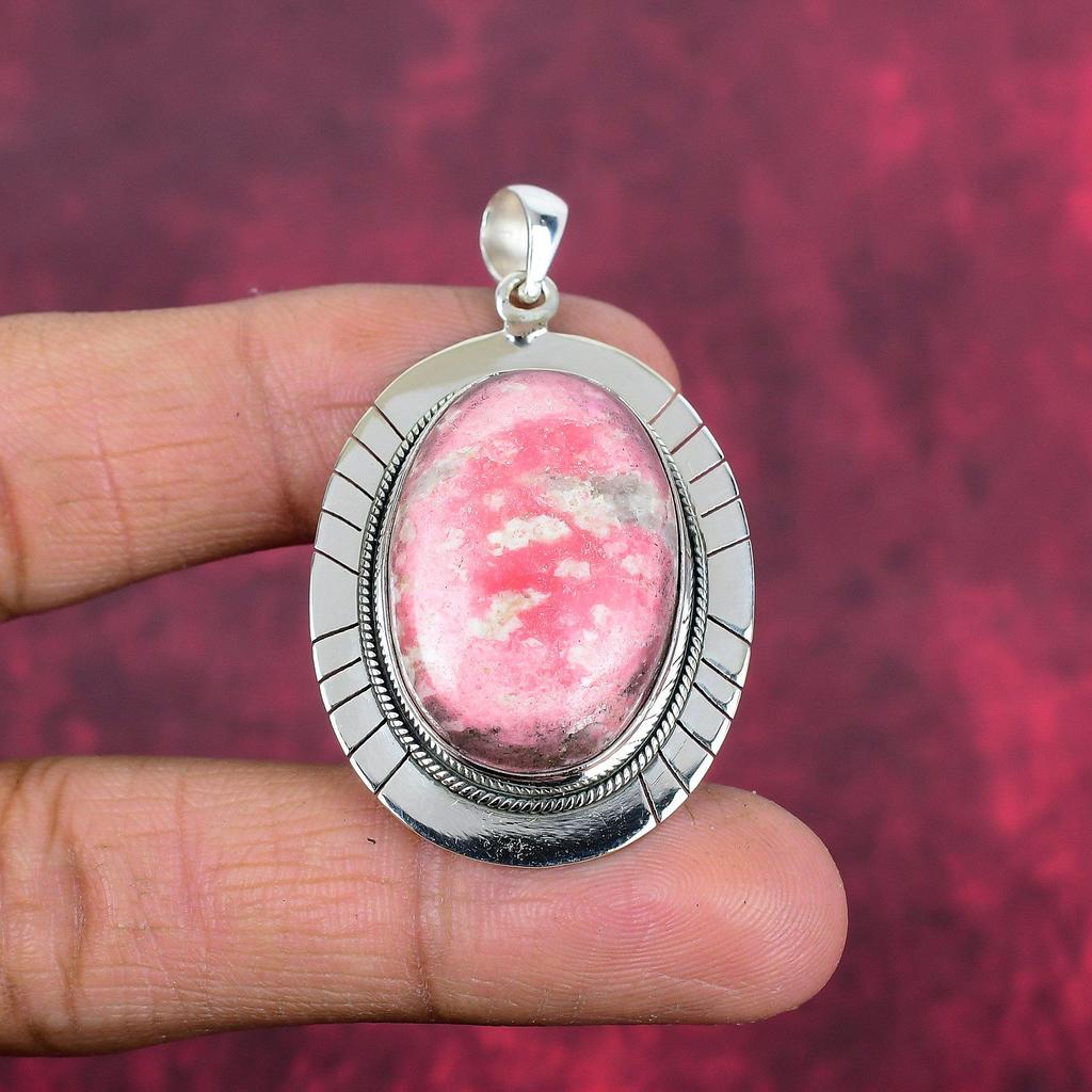 Pink Thulite Gemstone Pendant 925 Sterling Silver Jewelry, Handmade Antique Pendant Jewelry, Gift For Mother