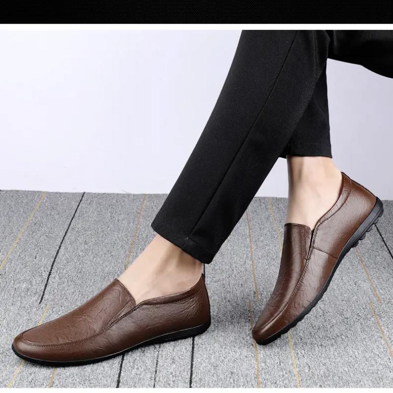 Men's Leather Casual Shoes Breathable Slip On Lazy Driving Shoes High-end Office Fashion Shoes