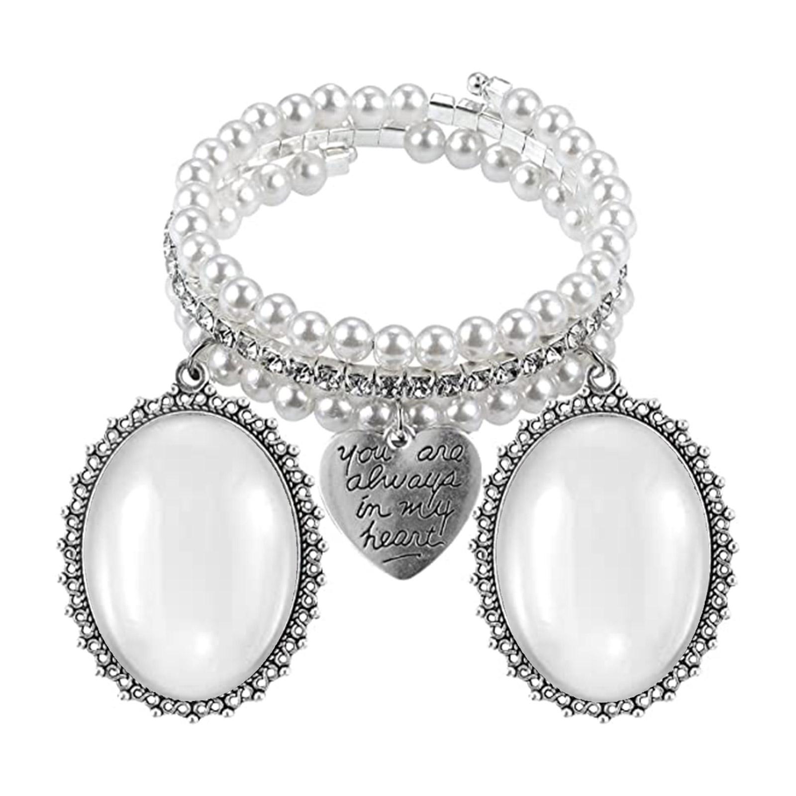 

Lacy Frame Wedding Charm Bangle Wedding Bouquet Photo Charm Bracelet Pearl Heart Oval Pendant for Shower Bride Ornament 1