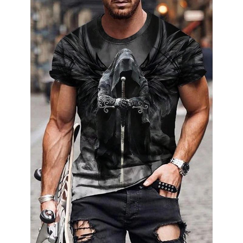 Summe Street Men's T-shirt Skull Print Men's T-shirt Casual Short-sleeved Top Outdoor Sports Fashion Men's T-shirt