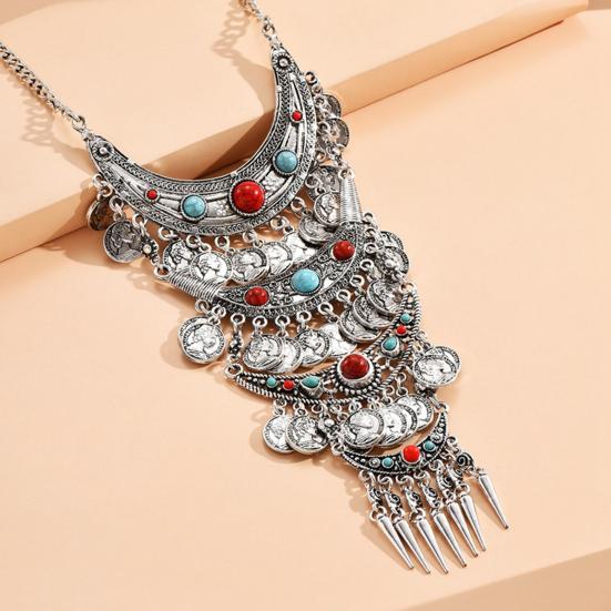 Yousheng Statement Necklace Exaggerated Round Coins Tassels Colored Turquoise Layered Gift Hypoallergenic Vintage Ethnic Women Necklace Fashion