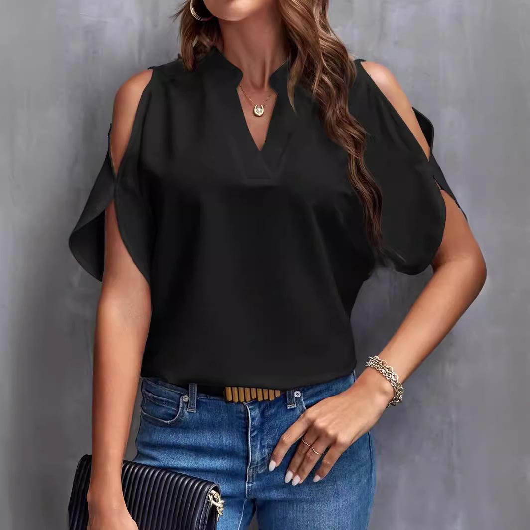 

GMXIA Женский летний однотонный топ с V-образным вырезом и рукавами XL чёрный