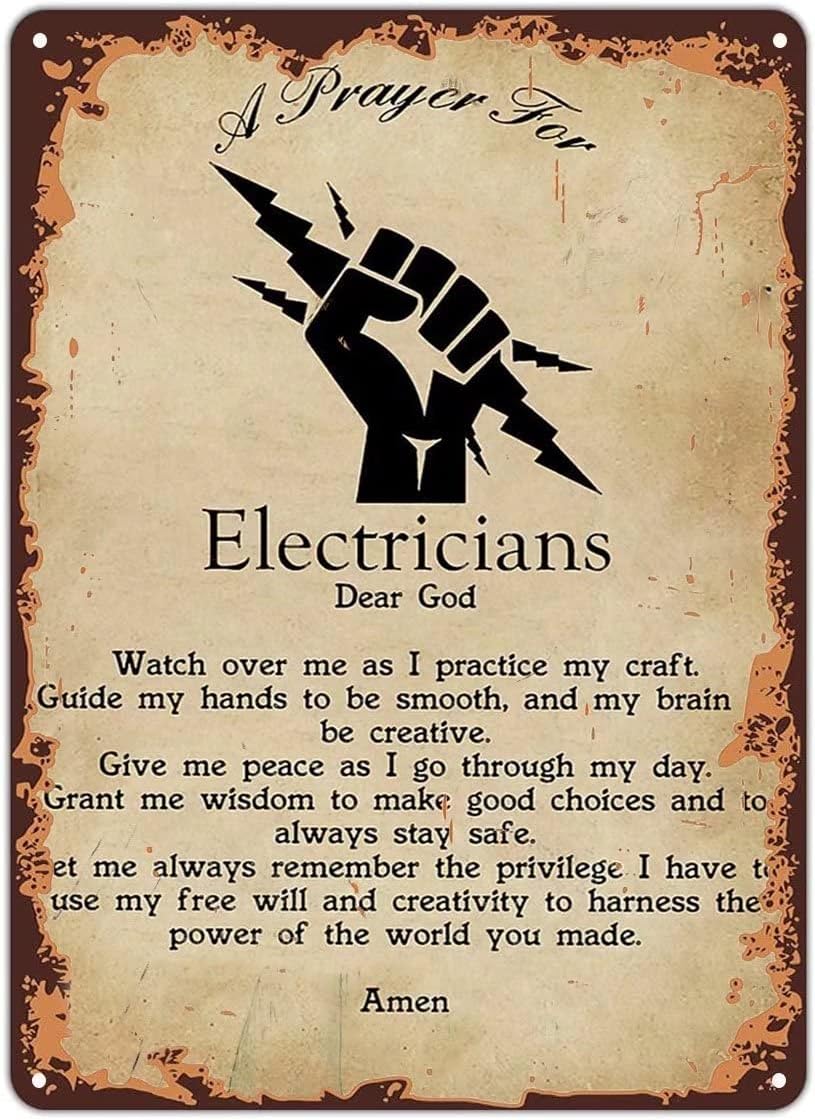 

Metal Tin Retro Sign A Prayer For Electrician PosterMetal Home Decor Wall Art Decoration Garage Bar Restaurant Kitchen Cafe Pu 20x30cm（7.8x11.8inch）