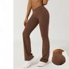 Women's High Waist Cross V Waist Flare Leg Yoga Pants Solid Color High Elastic Workout Casual Bootcut Trousers