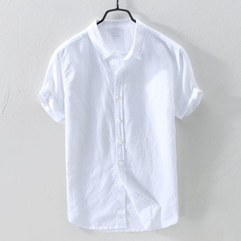 Men's Retro Japanese Linen White Lapel Short Sleeve Shirt