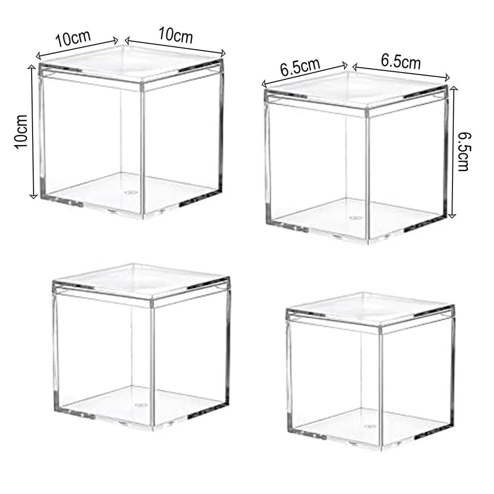 Square Cube 4pcs Clear Acrylic Storage Boxes Organizer Containers
