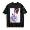 Cool Handsome Anime Boy Holding Cat Print T-Shirt Trendy Ins Style Loose Casual Unisex Top Pure Cotton T-shirt