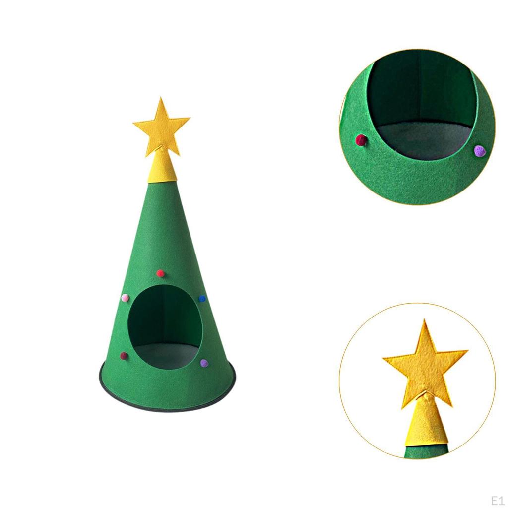 Katzennest aus Filz, Haustierbett, halbgeschlossenes warmes Nest mit Weihnachtsbaummotiv, Haustierbedarf, Zeltmatte, faltbares Haustier